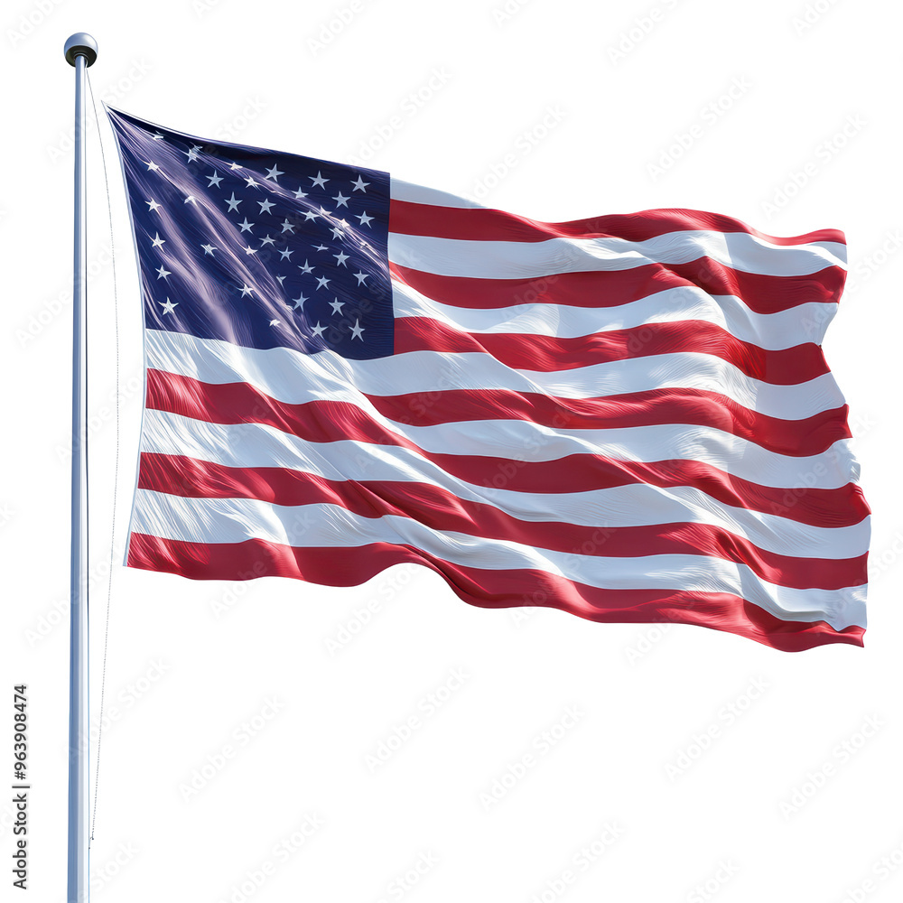 A large American flag is waving in the wind. The flag is red, white, and blue, and it has stars on it A large American flag is waving in the wind. The flag is red, white, and blue, and it has stars on it