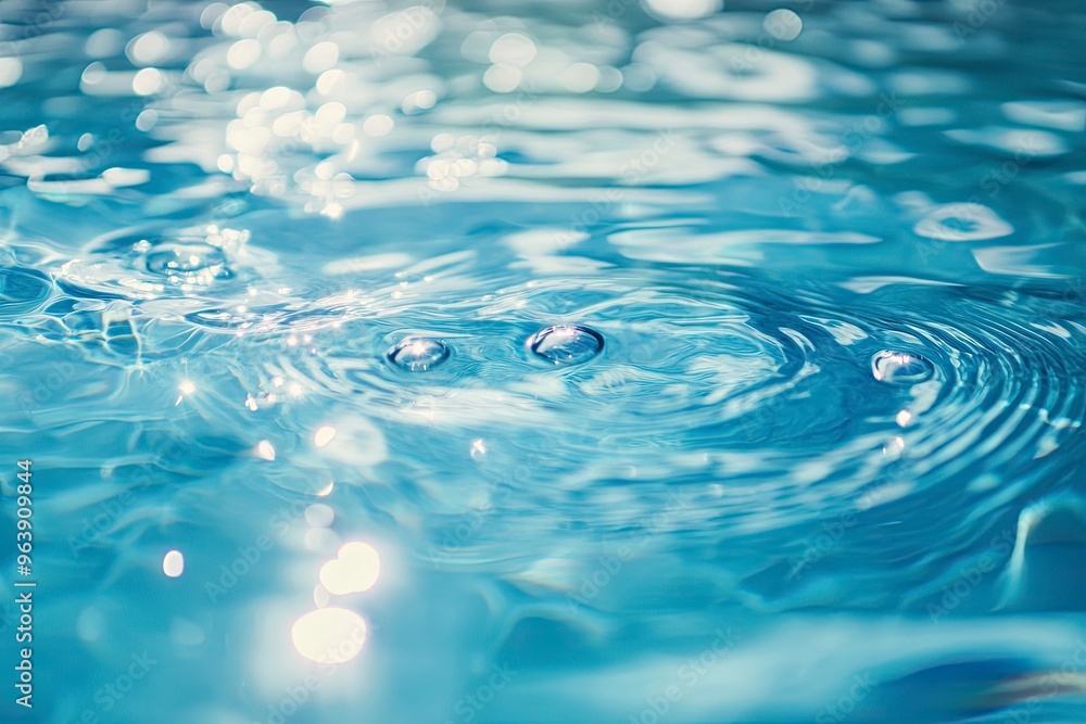 Blue water with ripples on the surface. Defocus blurred transparent blue colored clear calm water surface texture with splashes and bubbles. Water waves with shining pattern texture background, ai Blue water with ripples on the surface. Defocus blurred transparent blue colored clear calm water surface texture with splashes and bubbles. Water waves with shining pattern texture background, ai