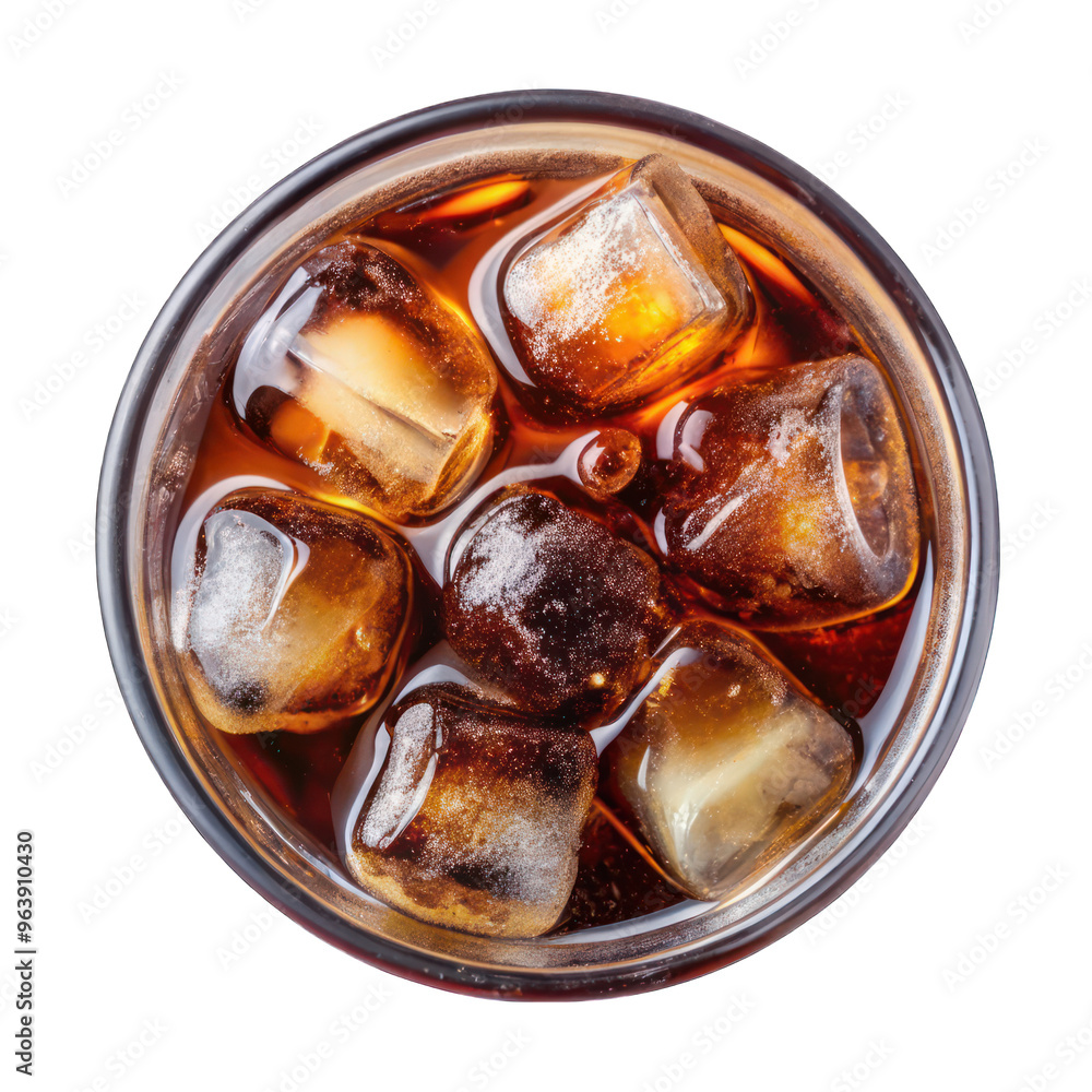 glass cola with ice top view glass cola with ice top view