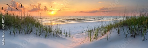 Wallpaper Mural Serene Coastal Sunset: A Panoramic View of Sand and Sea Torontodigital.ca