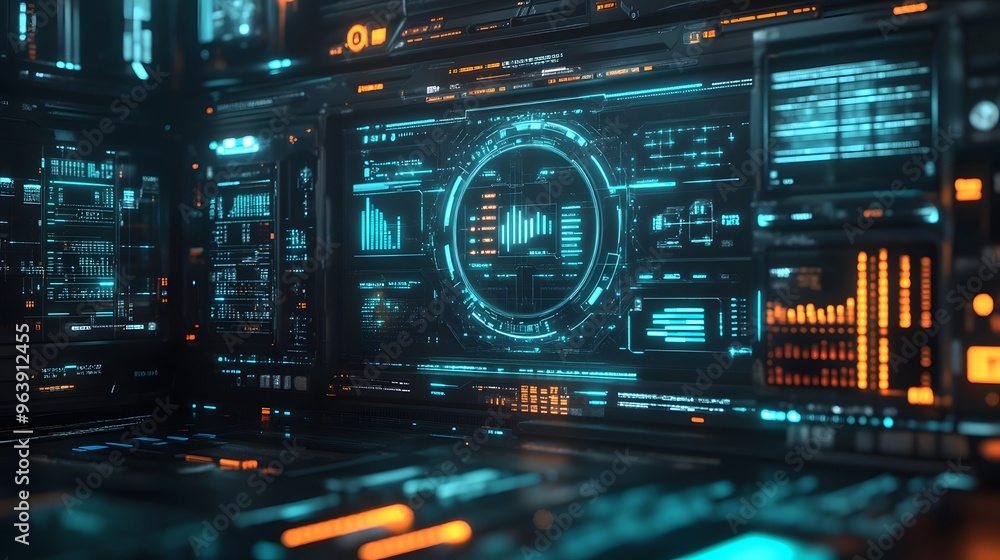 A Futuristic Computer-Themed Wallpaper Featuring a Sleek Digital Interface A Futuristic Computer-Themed Wallpaper Featuring a Sleek Digital Interface