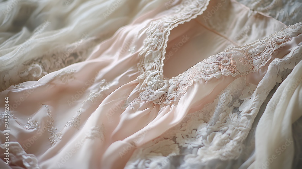 A delicate pink lace and silk dress. A delicate pink lace and silk dress.
