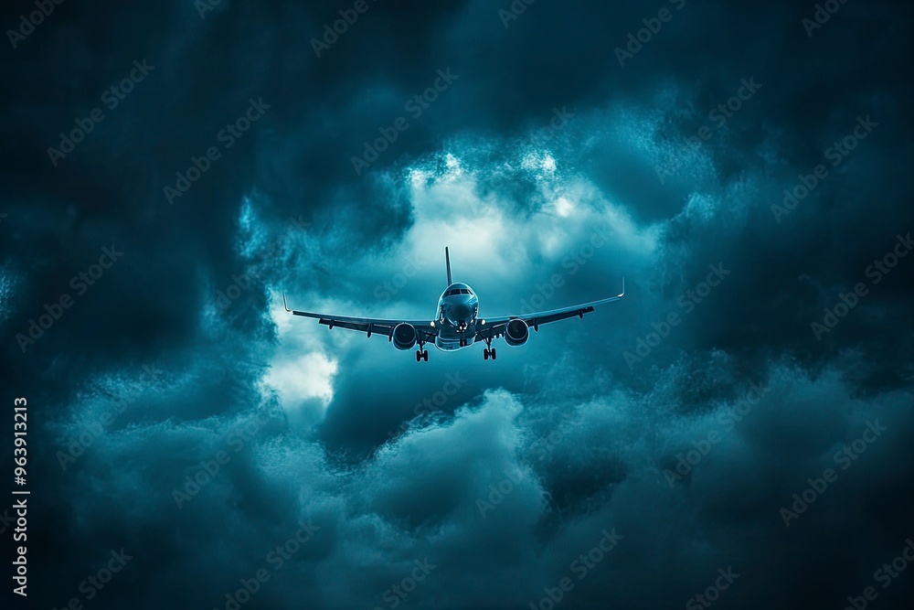 Commercial passenger airplane flying in the amazing blue sky and dark clouds. Travel by air transport , ai Commercial passenger airplane flying in the amazing blue sky and dark clouds. Travel by air transport , ai