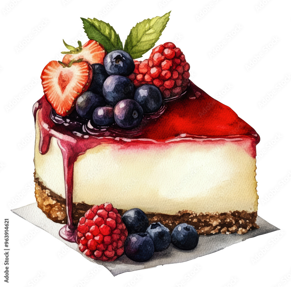 Berry cheesecake slice with fresh toppings, cut out - stock png. Berry cheesecake slice with fresh toppings, cut out - stock png.