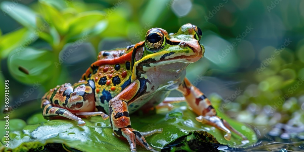 Obraz premium Leopard-patterned frog featuring spots on its back.