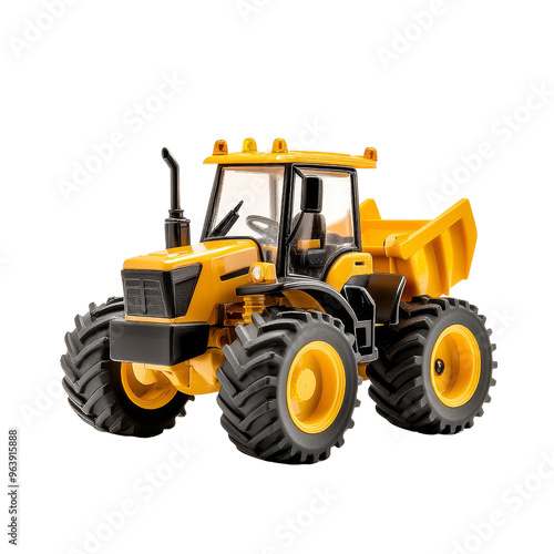 Yellow Tractor with Black Tires Isolated