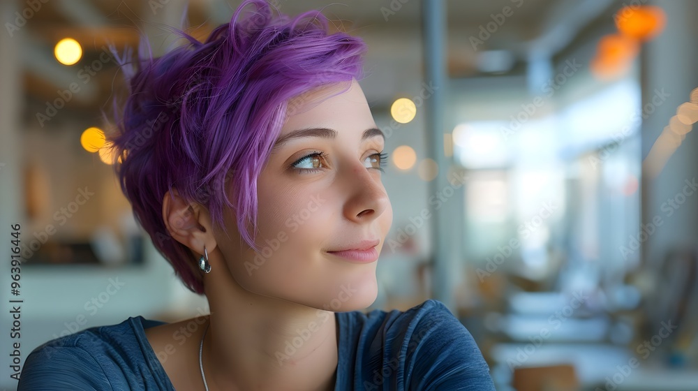Bright Young Woman Dreaming Relaxing Beautiful Purple Hair Expression. AI Generated Bright Young Woman Dreaming Relaxing Beautiful Purple Hair Expression. AI Generated