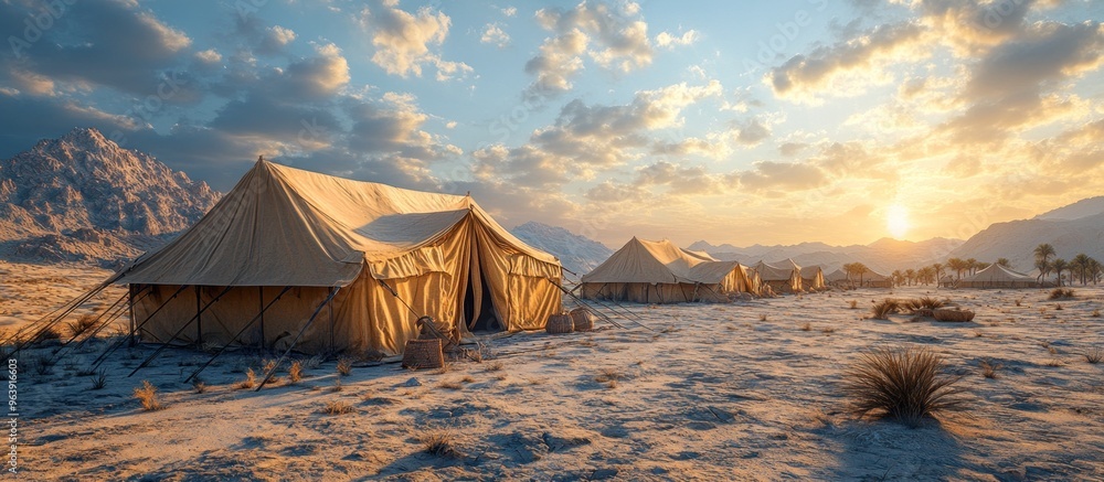 Desert Camping at Sunset with Mountain Views Desert Camping at Sunset with Mountain Views