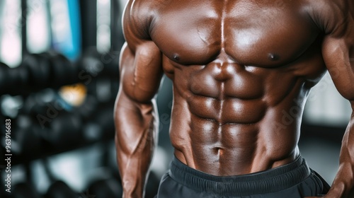 Muscular Male Anatomy Showcasing Physique and Fitness in Gym Setting