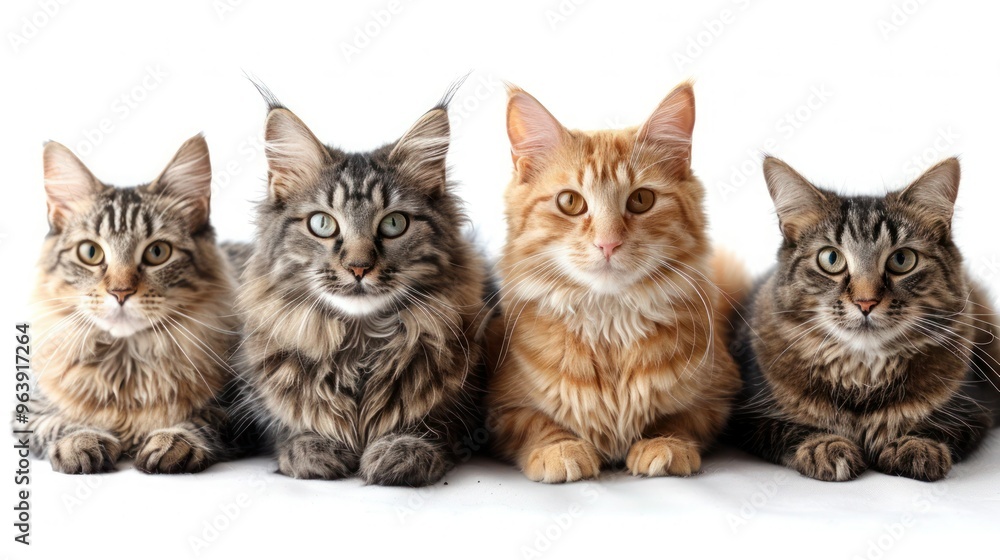 Purebred Cat Collection on White Background Purebred Cat Collection on White Background