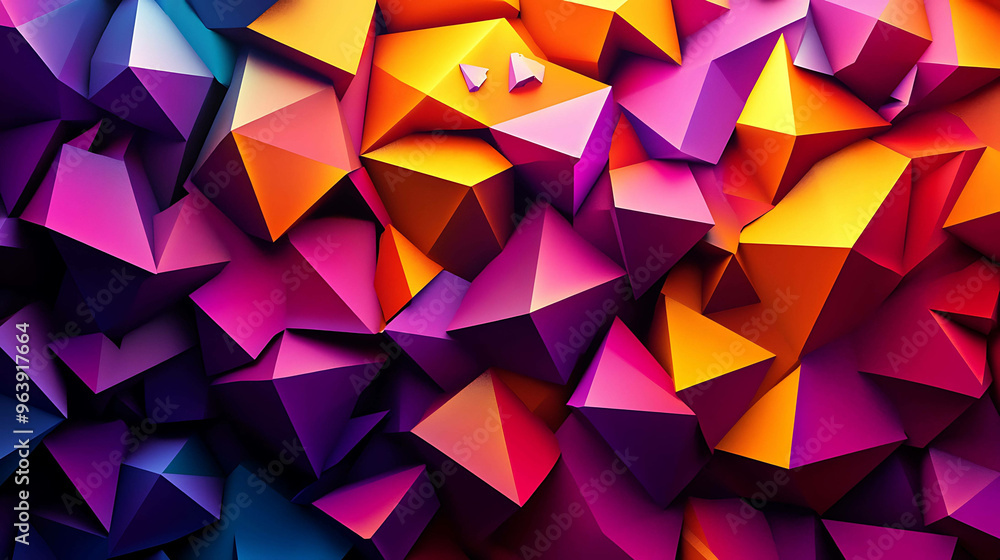 Fototapeta premium Colorful geometric shapes create an abstract, 3D pattern.