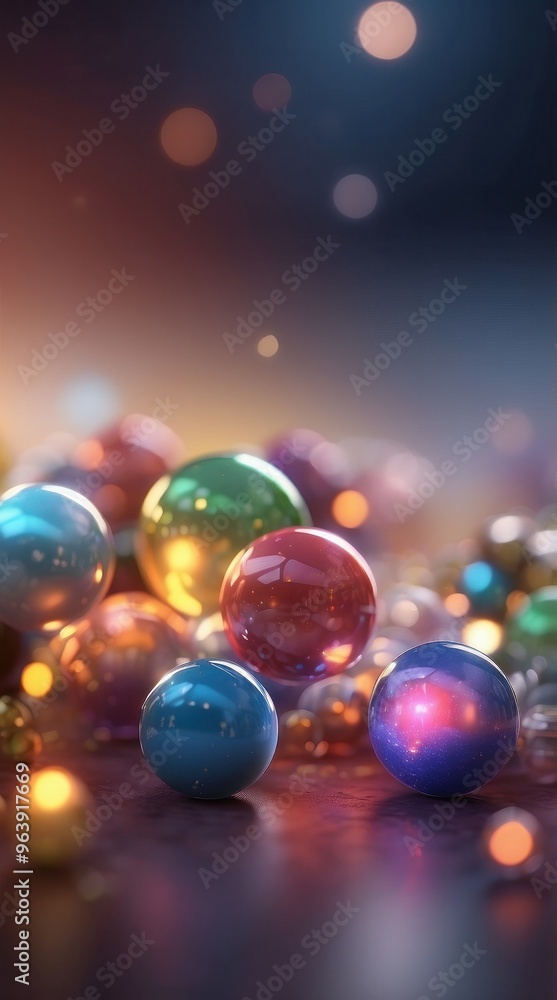 glossy spheres against bokeh background, Metallic orbs. Modern trendy design glossy spheres against bokeh background, Metallic orbs. Modern trendy design