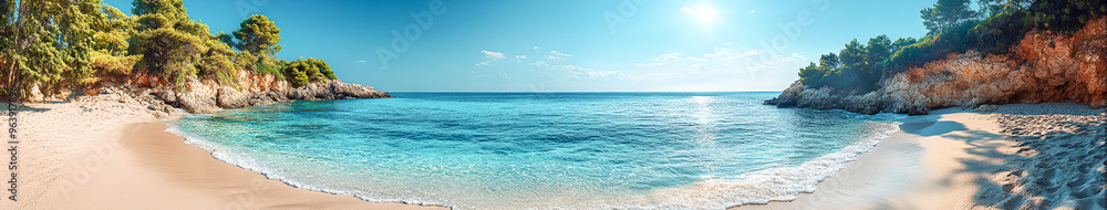 Serene Paradise - Stunning Hyper-realistic Coastal Landscape with Turquoise Waters and Blue Sky Perfect Serene Paradise - Stunning Hyper-realistic Coastal Landscape with Turquoise Waters and Blue Sky Perfect