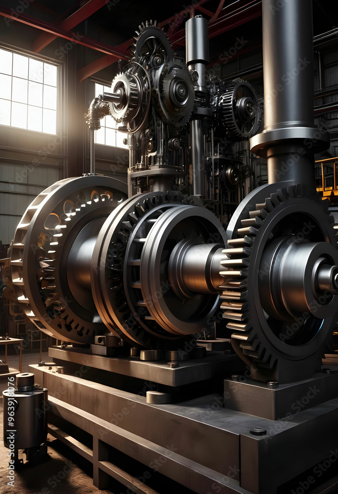 the power and precision of a big mechanical equipment, gears turning and pistons pumping perfectly. the power and precision of a big mechanical equipment, gears turning and pistons pumping perfectly.