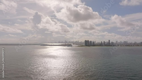 Aerial hyperlapse MSC cruiseship departing Port Miami