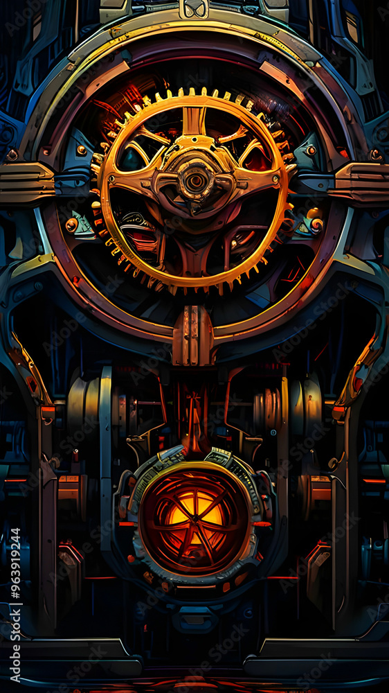 Fototapeta premium the power and precision of a big mechanical equipment, gears turning and pistons pumping perfectly.