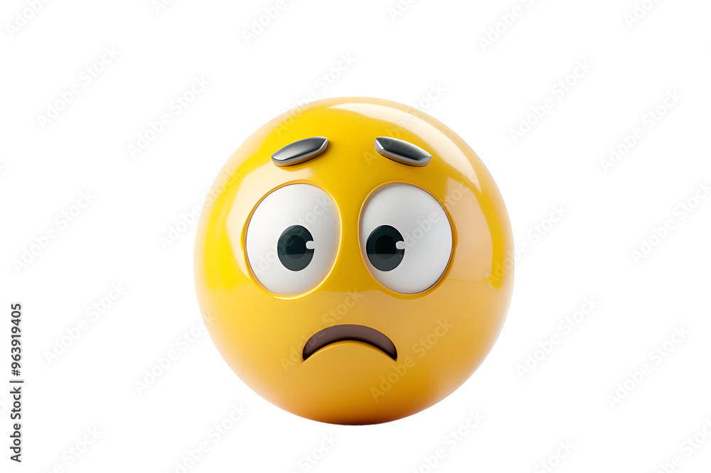 Fototapeta premium 3D Yellow Emoticon with Worried Expression. Isolated on transparent background