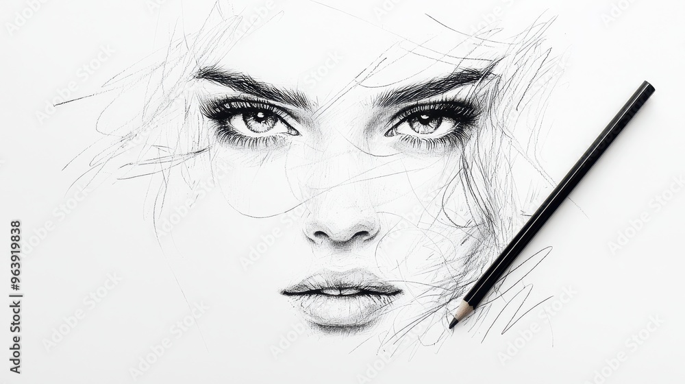 Obraz premium Pencil Drawing of a Woman s Face with Graphite Pencil