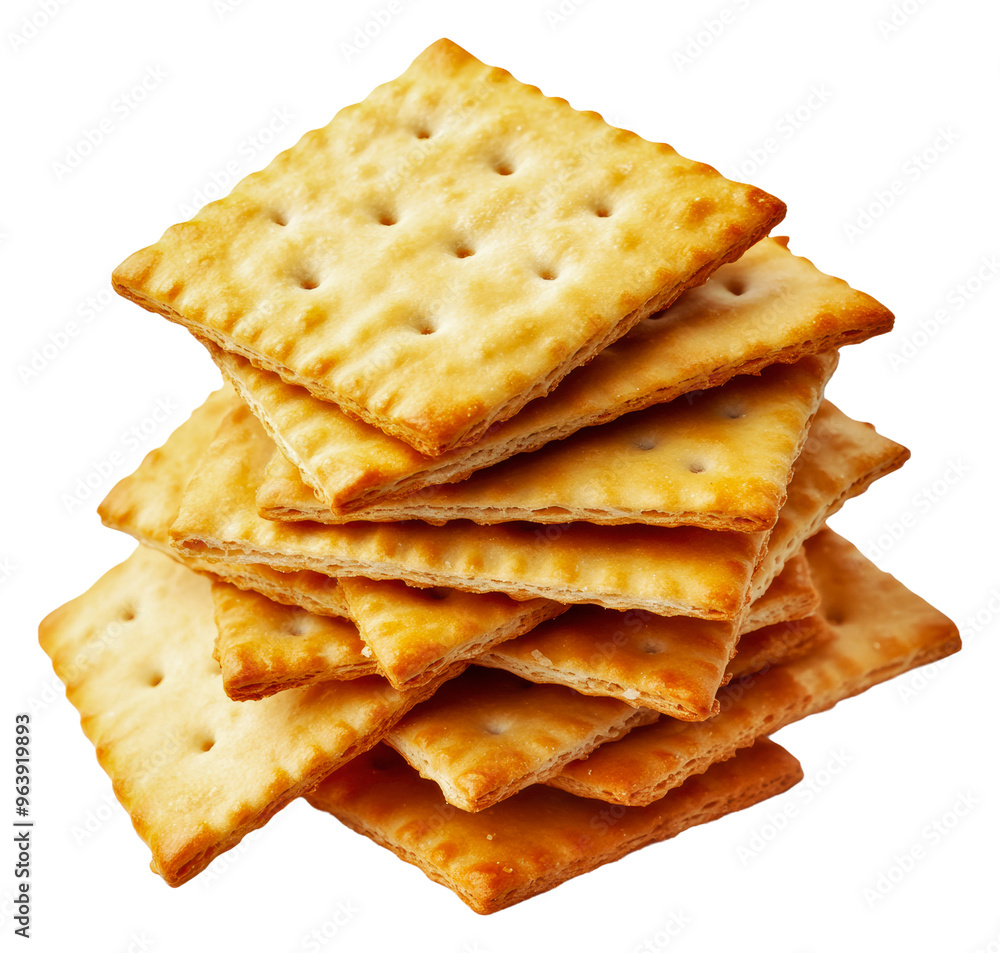 Golden crackers on a white background, cut out - stock png. Golden crackers on a white background, cut out - stock png.