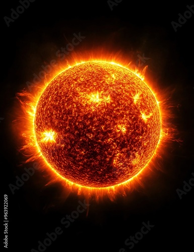 Burning Sun with Flares and Corona Space Background