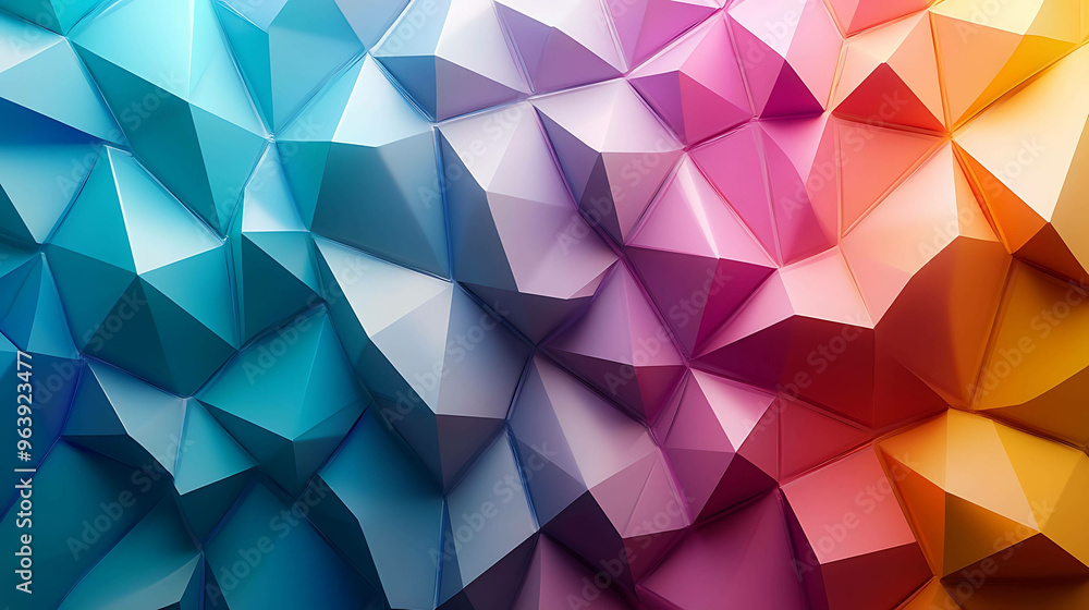 Fototapeta premium Abstract geometric pattern with a gradient of blue, purple, pink, and orange.