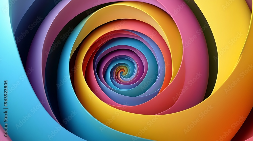 Abstract colorful spiral pattern in blue, yellow, red, and pink. Abstract colorful spiral pattern in blue, yellow, red, and pink.