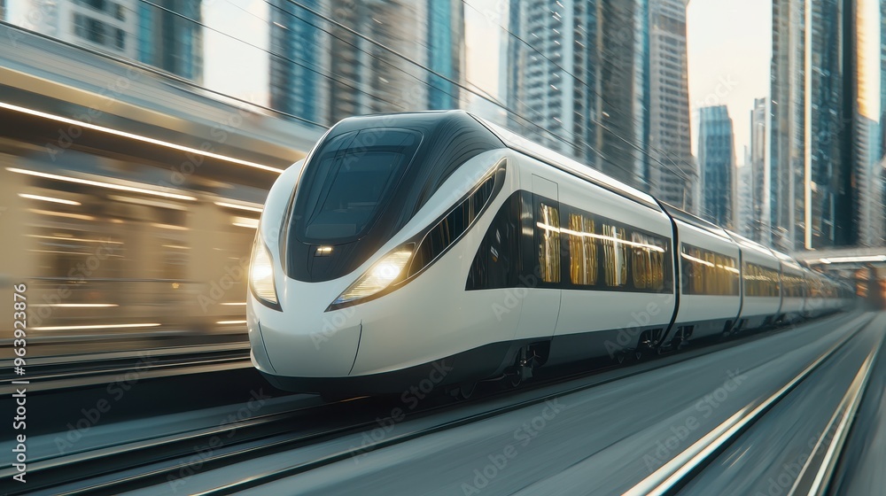Fototapeta premium High Speed Train in Motion Urban Transportation Modern Railway System