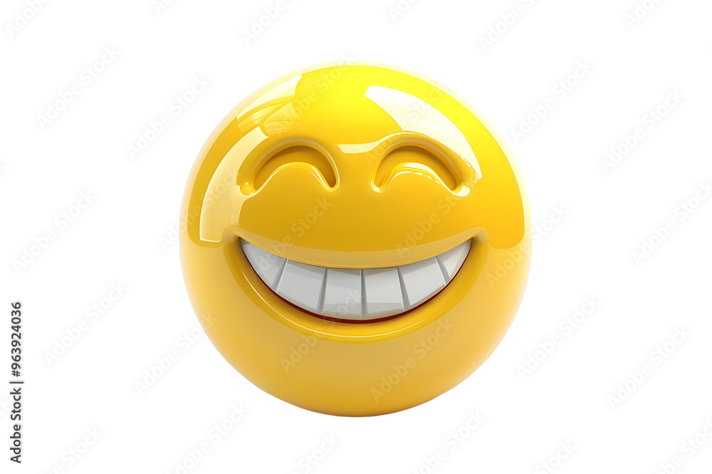 Fototapeta premium Smiling Yellow Emoticon 3D Illustration. Isolated on transparent background