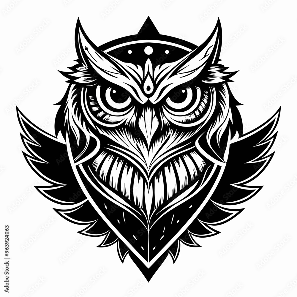 Intricate Black and White Owl Tattoo Design with Geometric Patterns and Strong Symbolism Intricate Black and White Owl Tattoo Design with Geometric Patterns and Strong Symbolism