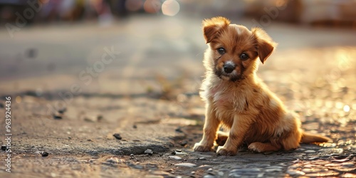 A small puppy resting by the roadside represents innocence and delicacy. Its tiny body, wrapped in soft fur and gentle breaths, seeks solace amid the surrounding chaos.