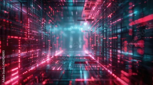 Wallpaper Mural Immersive Digital Corridor: A Journey Through Neon Data Streams Torontodigital.ca