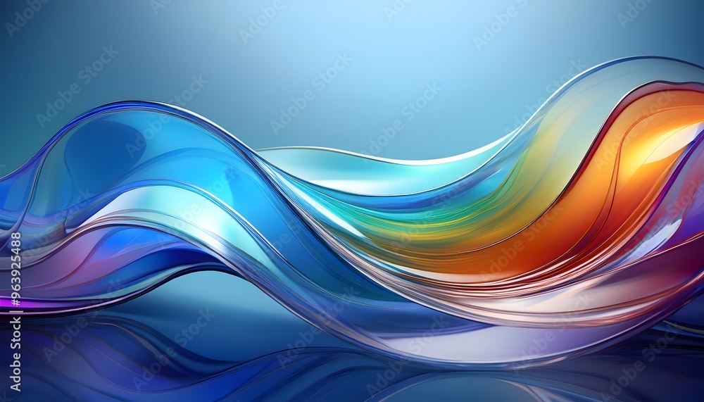 smoky blue background, wavy glass with multicolored wave smoky blue background, wavy glass with multicolored wave