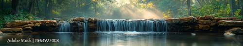 Mystical Hidden Waterfall in Tranquil Forest - Hyper-Realistic Nature Landscape with Mist 