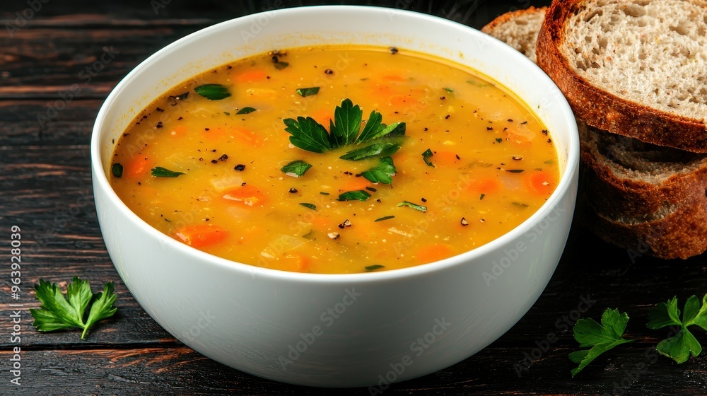 Creamy Carrot and Lentil Soup with Parsley and Bread Creamy Carrot and Lentil Soup with Parsley and Bread