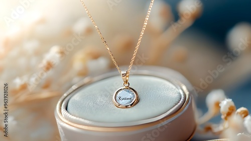 Gold Necklace with Diamond Pendant and "Love" Inscription