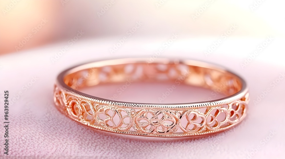 Rose Gold Filigree Ring on Pink Velvet Rose Gold Filigree Ring on Pink Velvet