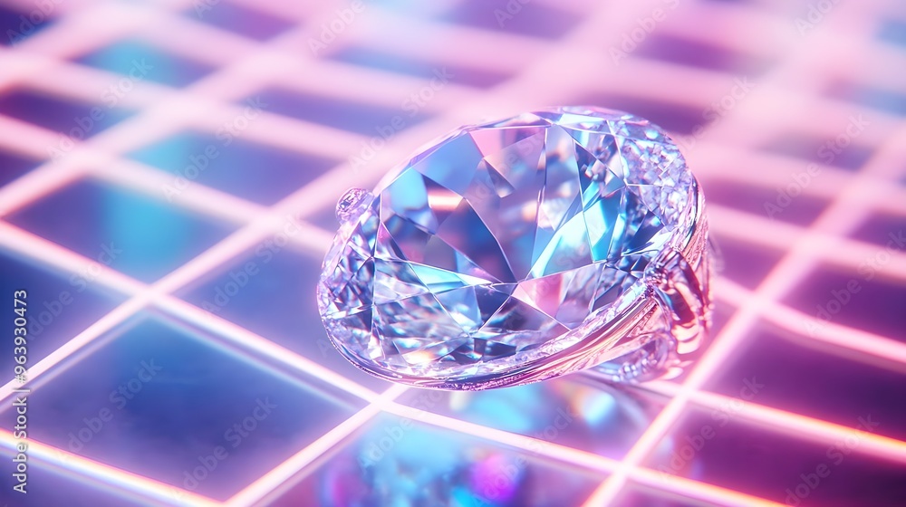 Fototapeta premium Sparkling Diamond Ring in Neon Lights