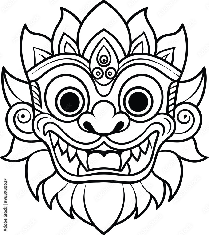 Barong mask line art vector illustration Barong mask line art vector illustration