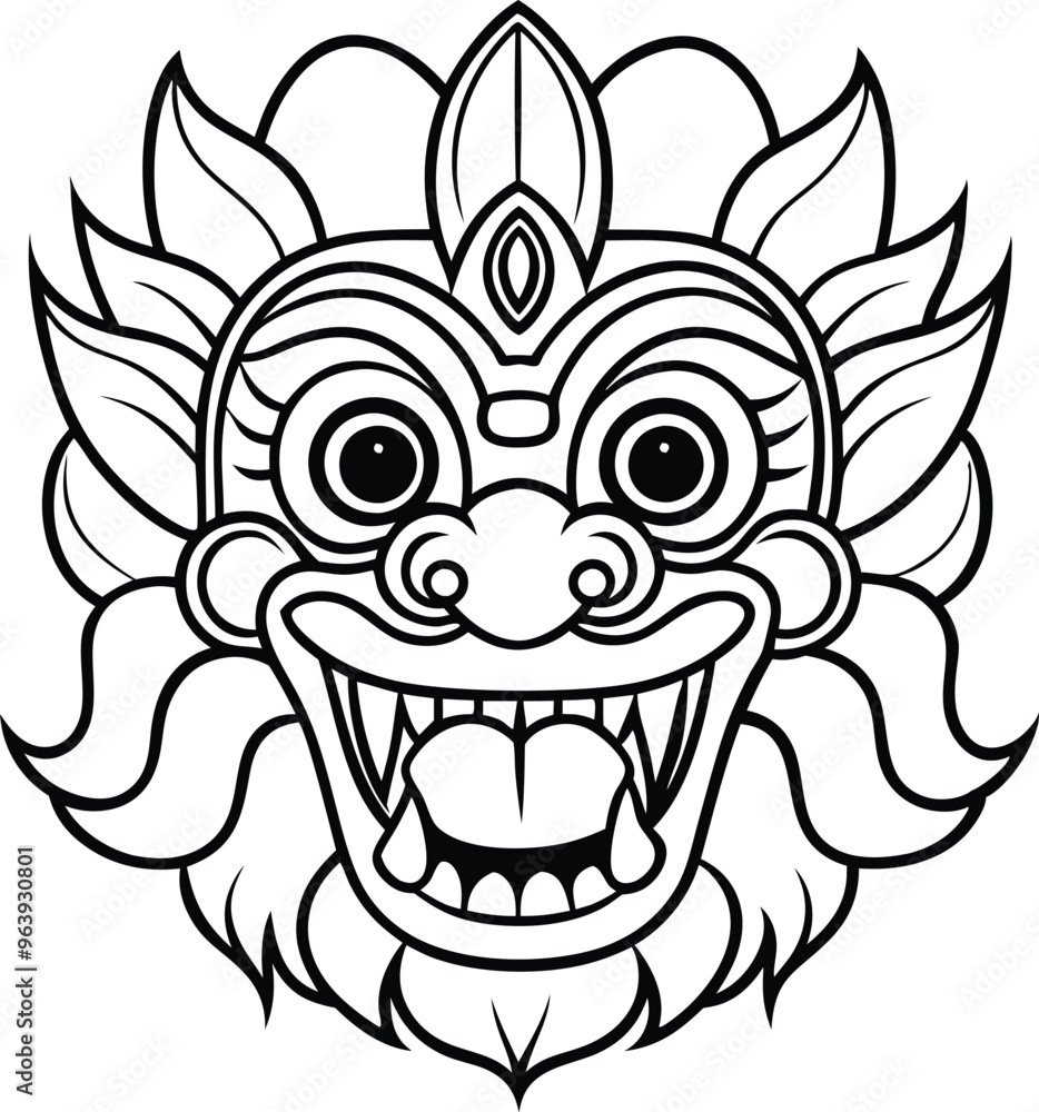 Barong mask line art vector illustration Barong mask line art vector illustration