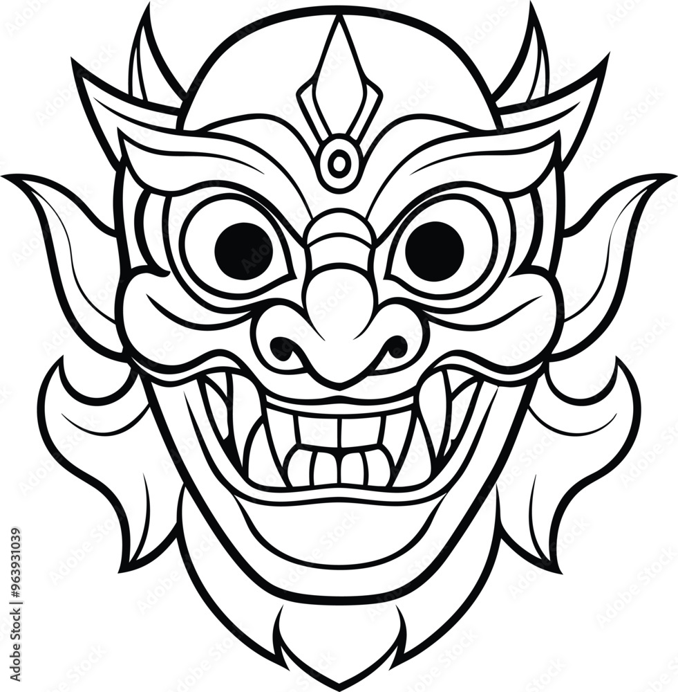 Barong mask line art vector illustration Barong mask line art vector illustration