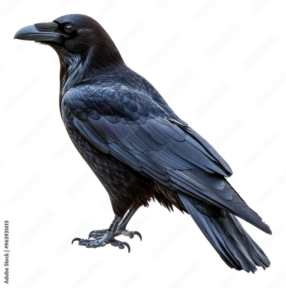 Obraz premium Detailed view of a raven standing on a surface, cut out - stock png.