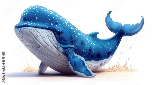 Wallpaper Mural Whale Characters of the Ocean: Vector Illustration of Friendly Sperm and Bowhead Whales with Water Fountains, Isolated for Game Design and Biodiversity Education Torontodigital.ca