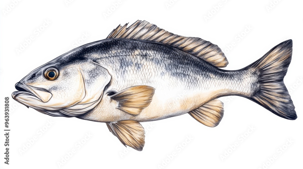 Detailed illustration of a fish, showcasing its unique features and vibrant colors, perfect for educational and decorative use. Detailed illustration of a fish, showcasing its unique features and vibrant colors, perfect for educational and decorative use.