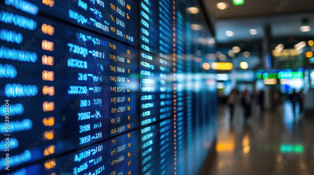 A flight information display board showing arrival and departure times A flight information display board showing arrival and departure times