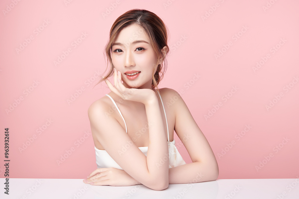 Beautiful young asian woman with clean fresh skin on pink background, Face care, Facial treatment, Cosmetology, beauty and spa, Asian women portrait. Beautiful young asian woman with clean fresh skin on pink background, Face care, Facial treatment, Cosmetology, beauty and spa, Asian women portrait.