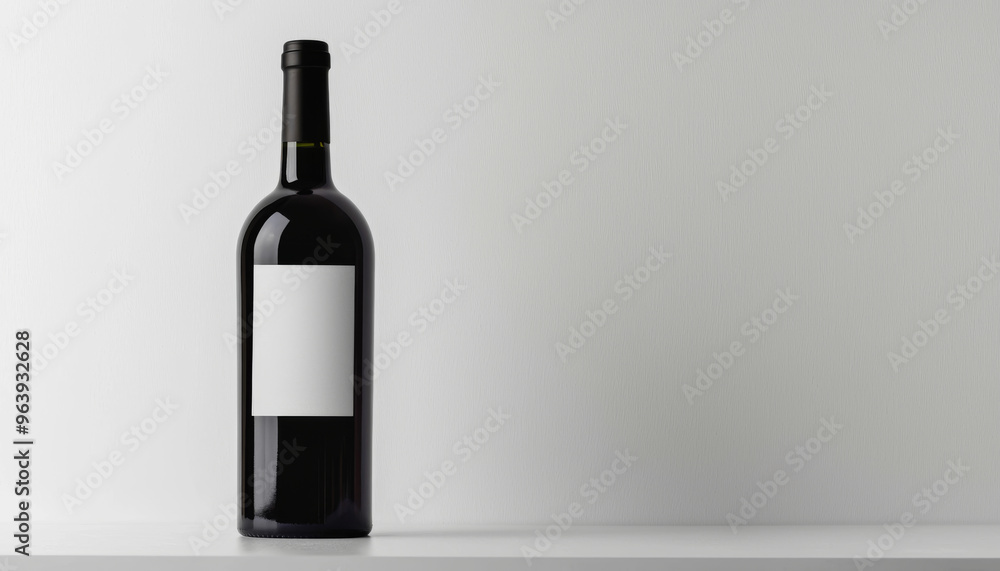 Fototapeta premium A minimalist image of a wine bottle with a blank label, set against a simple background, ideal for branding or design purposes.