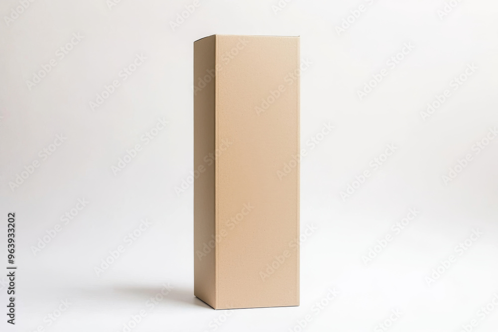 A tall, plain beige box stands upright against a light background, suggesting packaging or storage. A tall, plain beige box stands upright against a light background, suggesting packaging or storage.