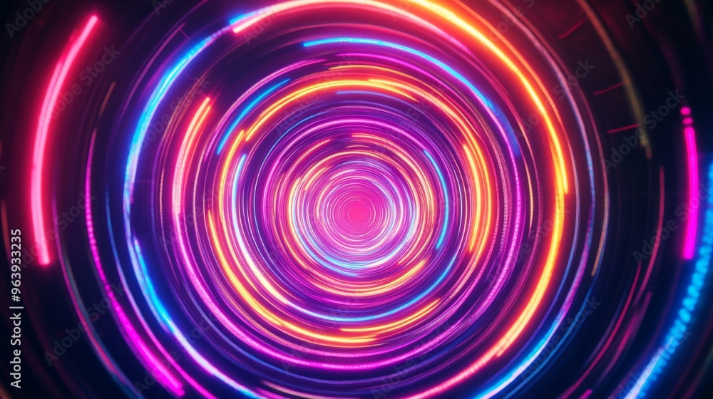 Colorful neon tunnel with circular light patterns Colorful neon tunnel with circular light patterns