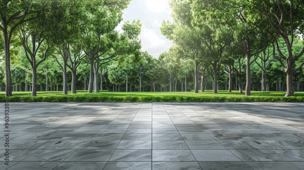 Empty square floor and green trees natural landscape Empty square floor and green trees natural landscape