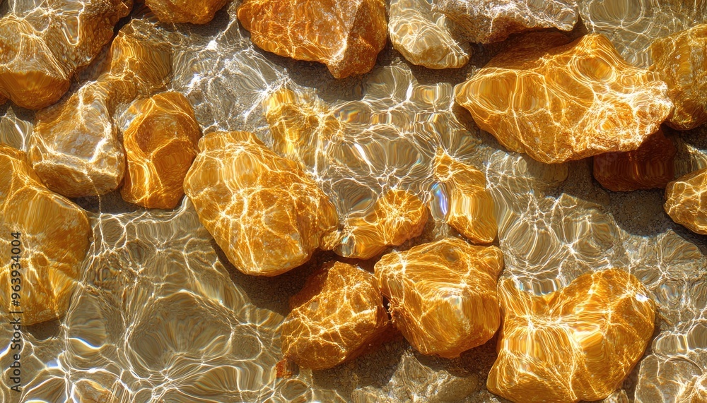 Golden rocks submerged in clear water. This photo is perfect for adding a natural and calming feel to your design. Golden rocks submerged in clear water. This photo is perfect for adding a natural and calming feel to your design.